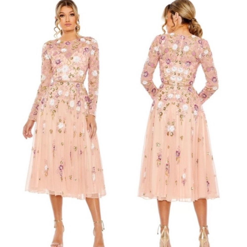 Mac Duggal Pink Floral Long Sleeve Dress